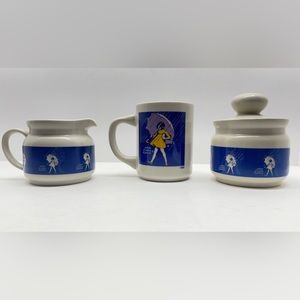 Vintage Morton Salt Girl Mug Sugar Creamer Coffee Tea 3pc SET When It Rains